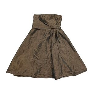 Ann Taylor Strapless Cocktail Dress Womens 4 Brown Taffeta A-Line Formal Midi
